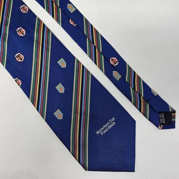 RUGBY HEINEKEN CUP FINAL 2003 TOULOUSE PERPIGNAN SILK TIE BLUE 3.75" X 57" - Picture 1 of 5